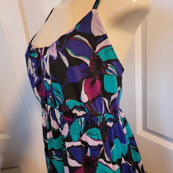 Elle Women's Blue Floral Polyester Scoop Neck Sleeveless Long Maxi - Picture 3 of 16